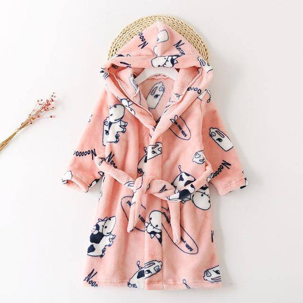 Flannel Lovely Animal Hooded Bathrobe - Blue, Light Green, Pink, Peach, Grey, Yellow 9