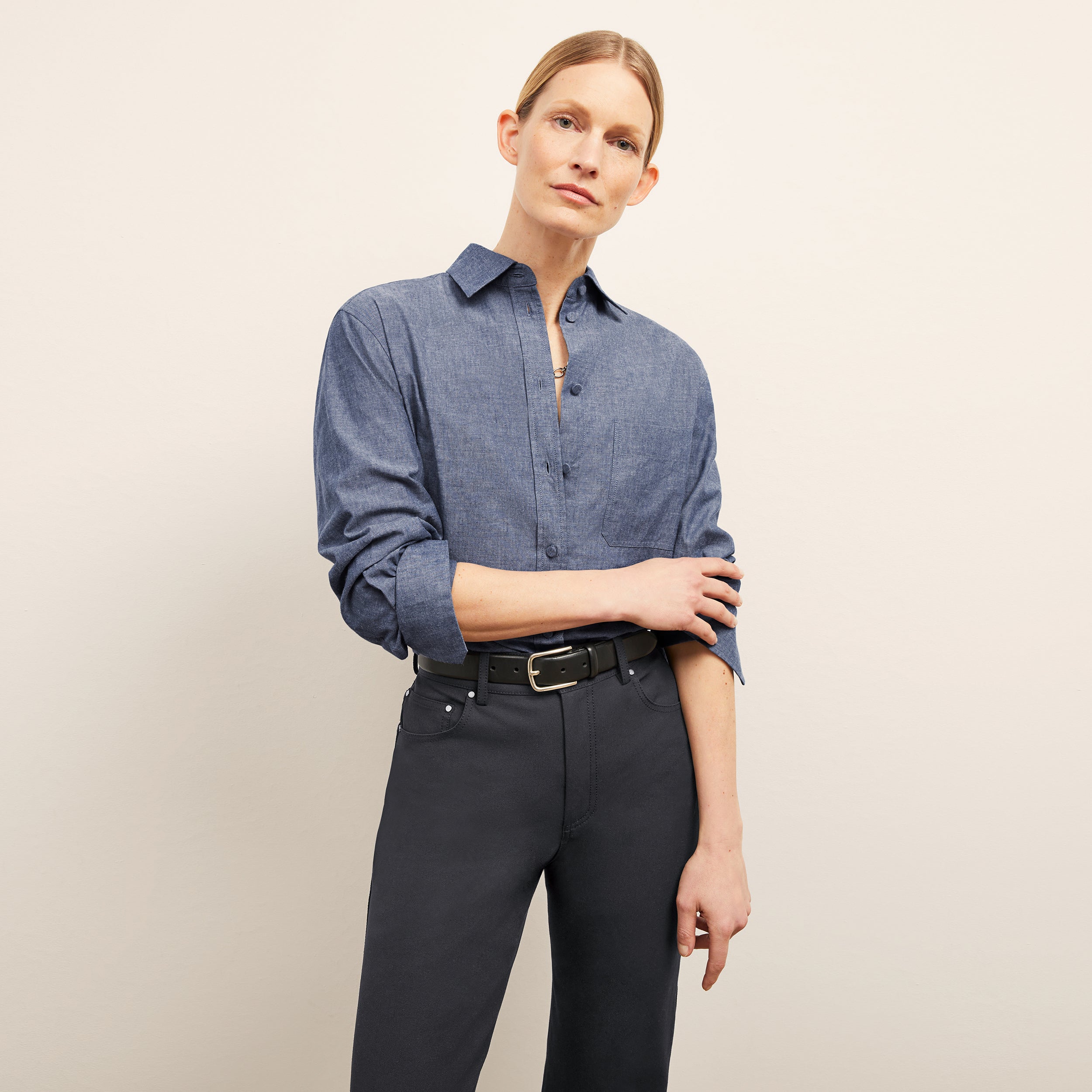 M.m.lafleur The Siobhan Top - Chambray In Blue