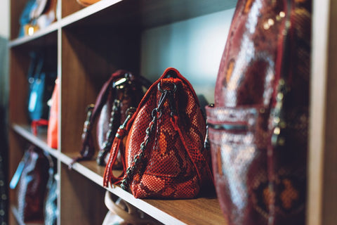 Handbag collection in a closet