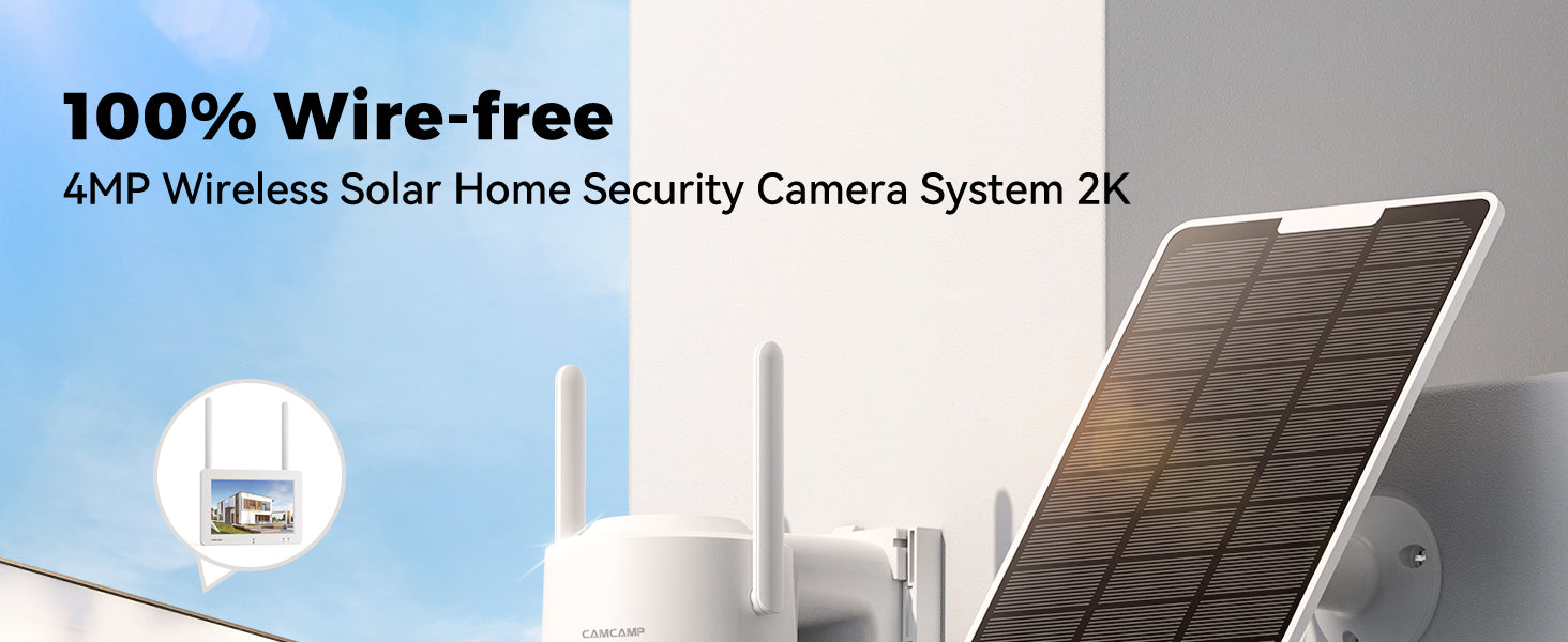 2K Security Camera System Solar Wireless Home Cam with 7'' Portable Touchscreen Monitor and Color Night Vision, Motion Detection
