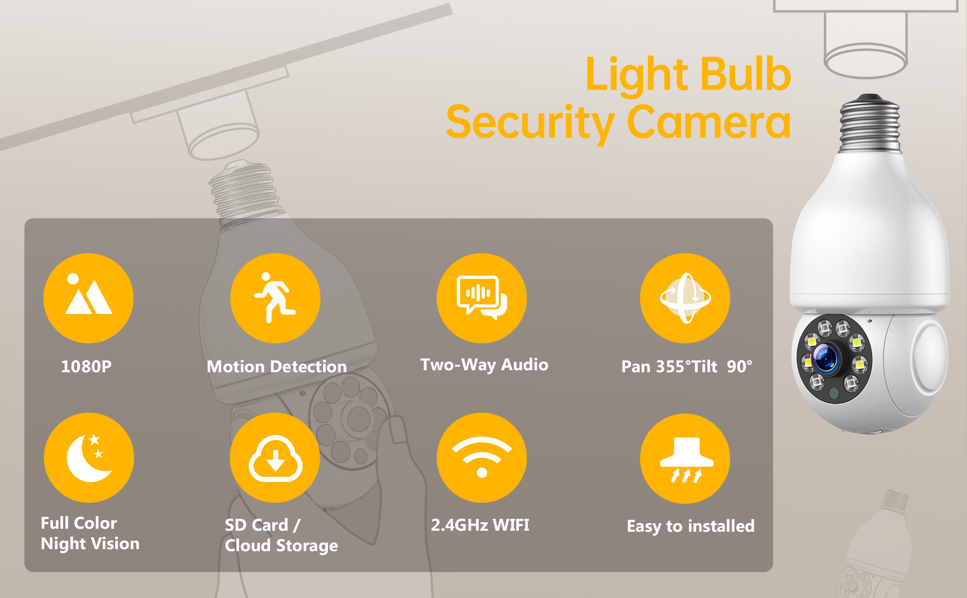 Camcamp SC16 1080P Bulb Security Camera, Indoor and Outdoor Wireless Lamp Stand Camera, Full Color Night Vision, Two-Way Talk and Motion Tracking