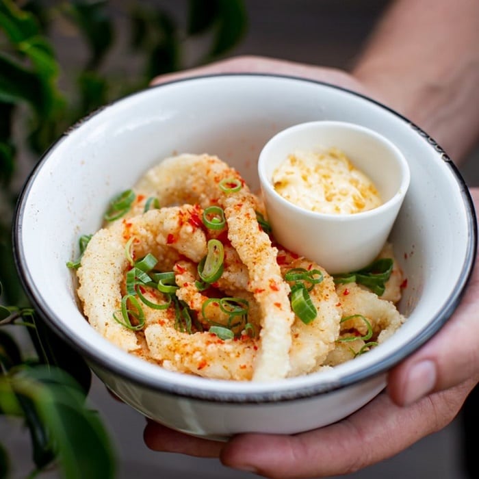 yellow curry-spiced calamari