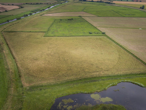 Grass field cut in a spiral from the centre outwards