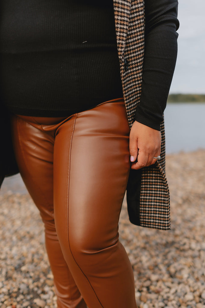 The Josie Vegan Leather Pant - Camel