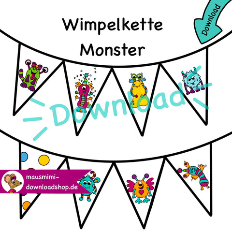 Wimpelkette Monster, Monster Geburtstag Deko, Kindergeburtstag Monster Wimpelkette