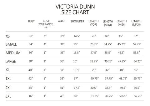 Victoria Dunn Size Chart