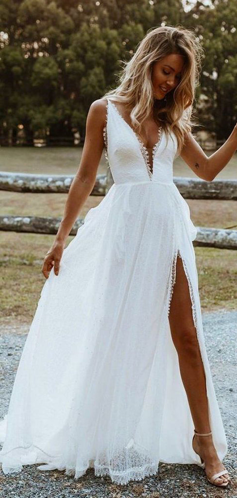 A-line Lace Beach Country Vintage Unique Wedding Dresses Online WD062 ...