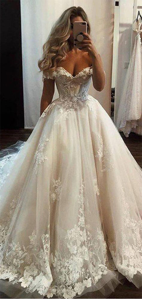 A-line Off the Shoulder Long Vintage Wedding Dresses, Bridal Gown, WD0 ...