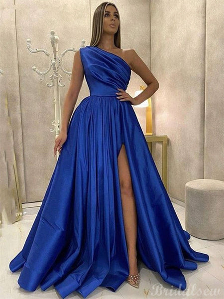 A-line One Shoulder Royal Blue Elegant Fashion Formal Long Prom Dresse ...