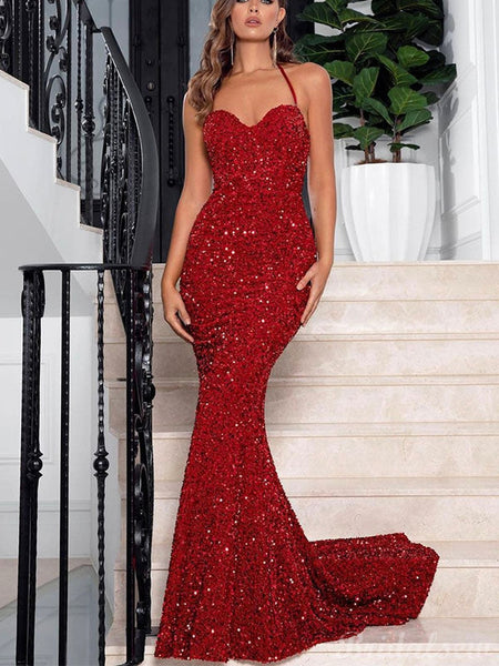 Formal Mermaid Sequin Sparkly Women Long Prom Dresses, Evening Dress P ...