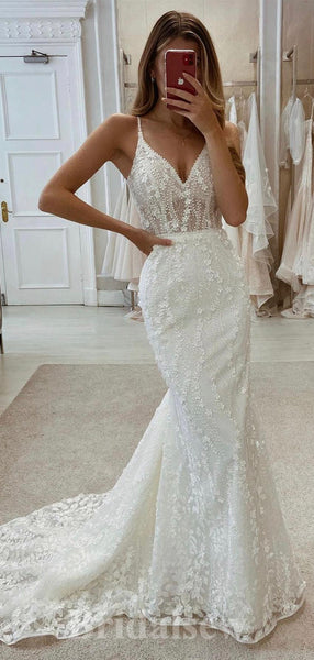 Luxurious Unique Lace Mermaid Fantasy Beach Vintage Long Wedding Dress Bridalsew 8883