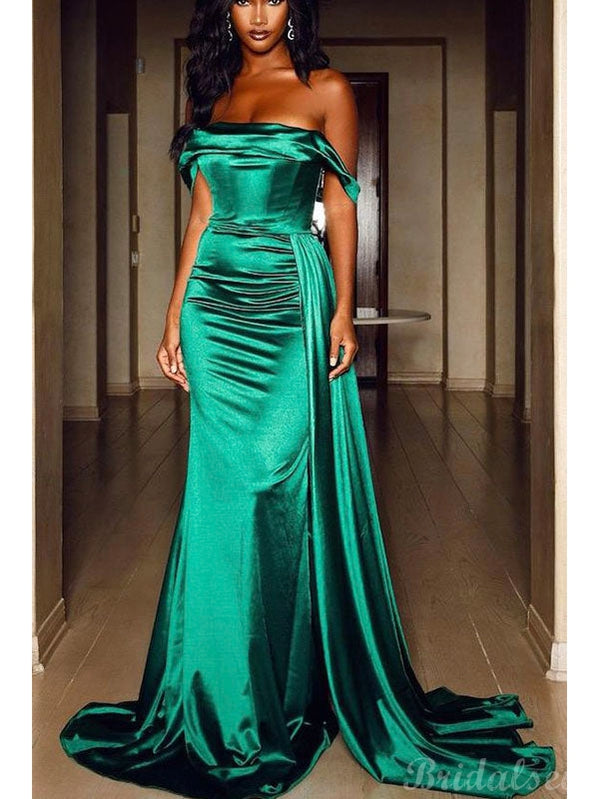 Mermaid Green Satin Elegant Simple Party Long Prom Dresses, Evening Dress PD355