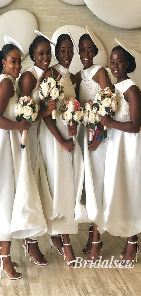 Unique Short A-line White Satin Bridesmaid Dresses BD065 – bridalsew