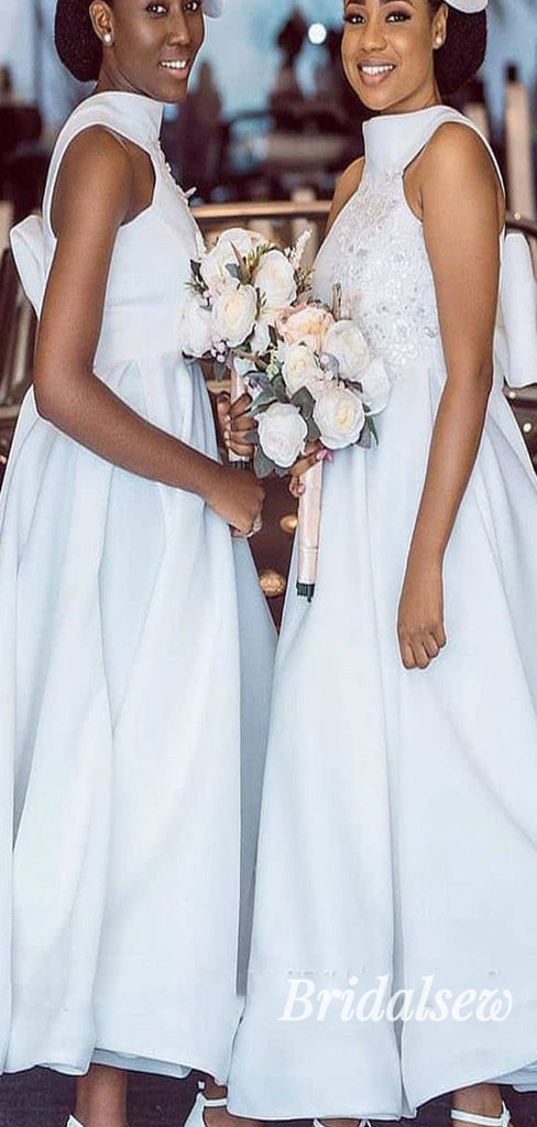 Unique Short A-line White Satin Bridesmaid Dresses BD065 – bridalsew