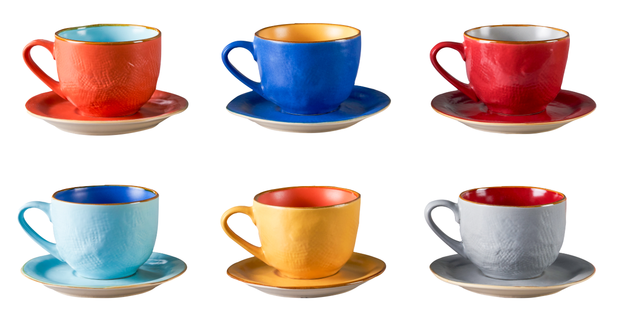 Gekleurde Koffiekopjes met schotel - Set van Vivi Oggi