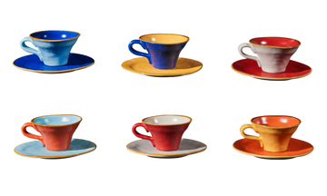 Vivi Oggi - Gekleurde Thee- of Koffiekopjes met schotel - Set van 6 - 95ml - Kleurrijk