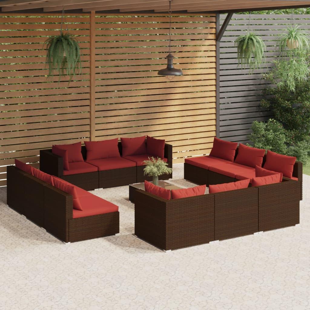 13 Piece Patio Lounge Set with Cushions Poly Rattan Brown