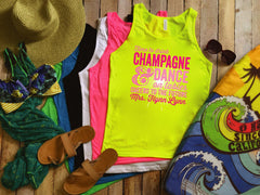 Beach Bachelorette Party Shirts - Time to Drink Champagne and Dance on the Table Personalized Beach Tanks