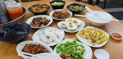 Common Teochew porridge dishes found in Singapore. Photo by Leon Kwang.