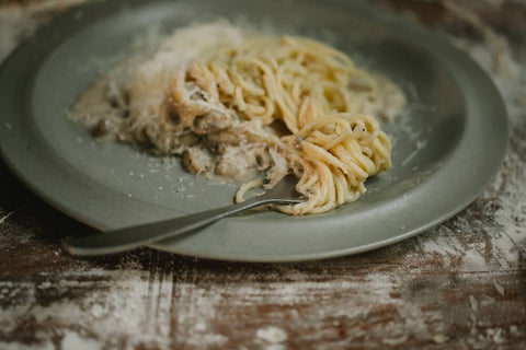 Traditional carbonara on a plate. Photo by Klaus Nielsen.