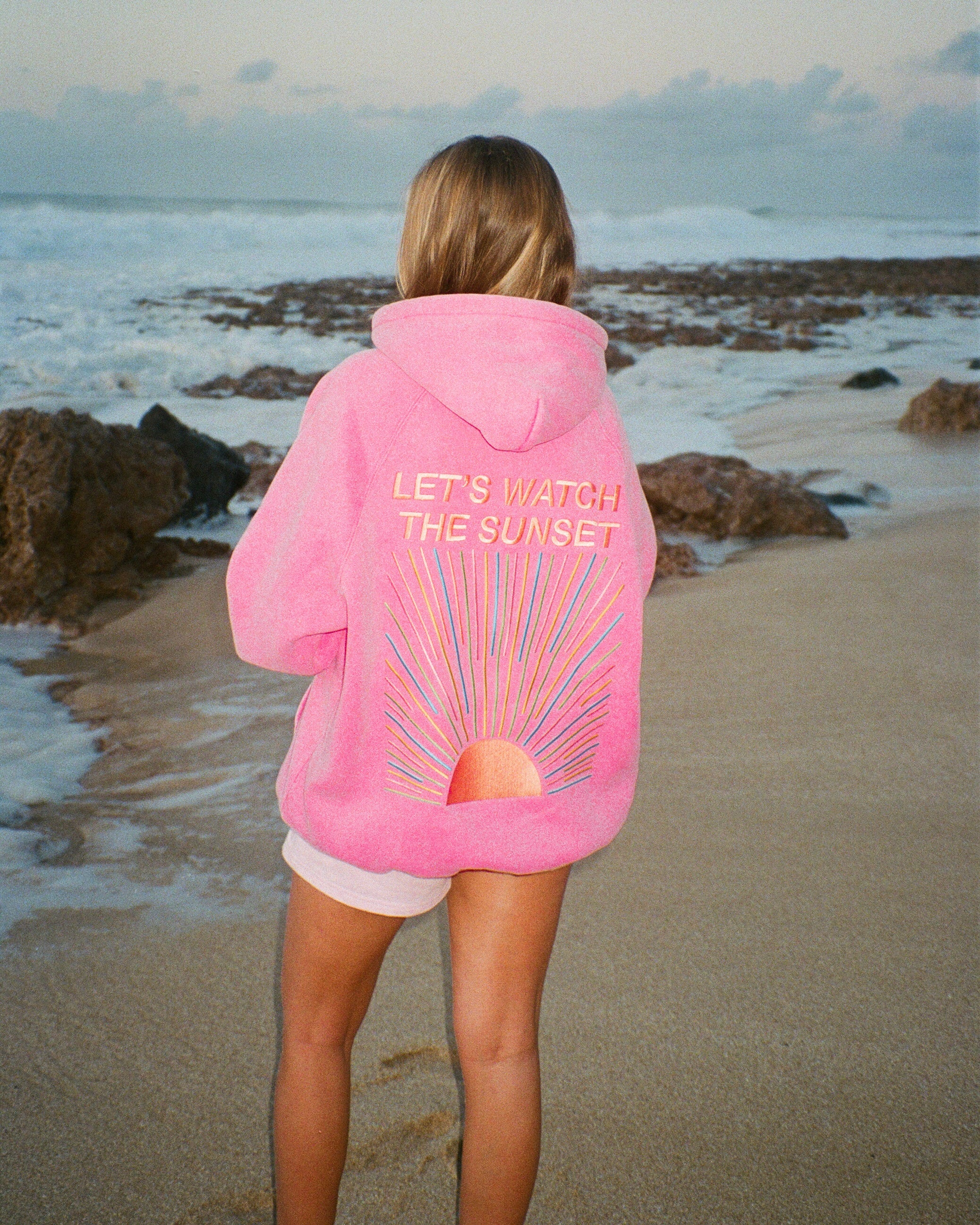 "Let's Watch the Sunset" Oversized Lux Hoodie in Vintage Washed Pink - Dandy Worldwide product image