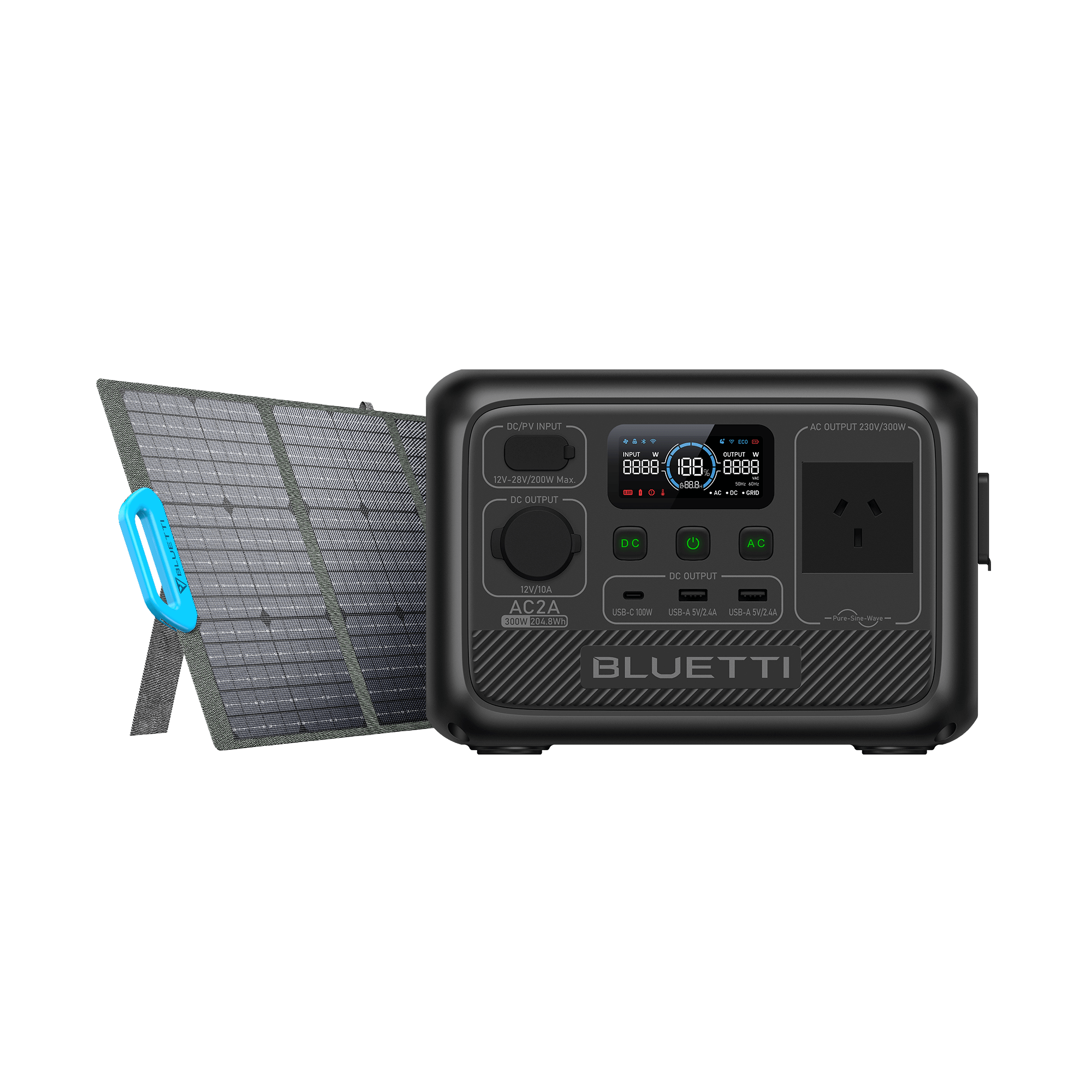 BLUETTI AC2A: Your Travel Companion For On-the-Go Power, AC2A+PV120 , 300W,204Wh 120W Solar Kit