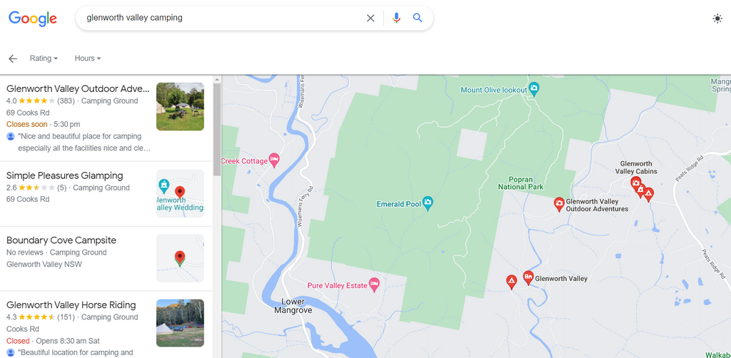 glenworth valley camping map