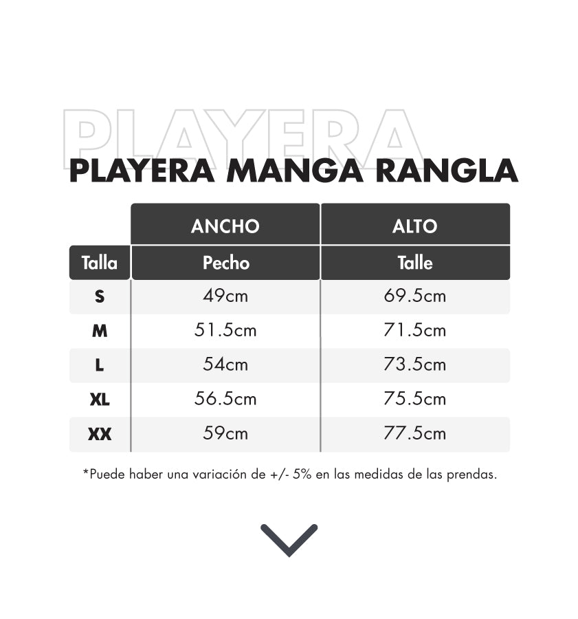 Tabla de tallas de playeras manga rangla