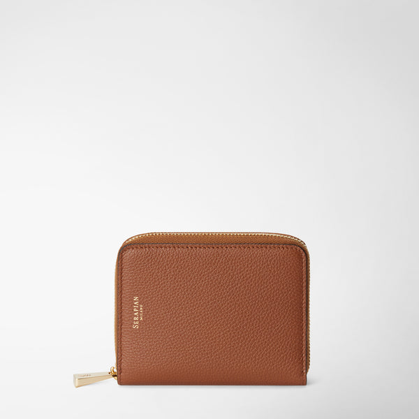 Brieftasche mit kleinem rundumreissverschluss aus rugiada-leder - cuoio