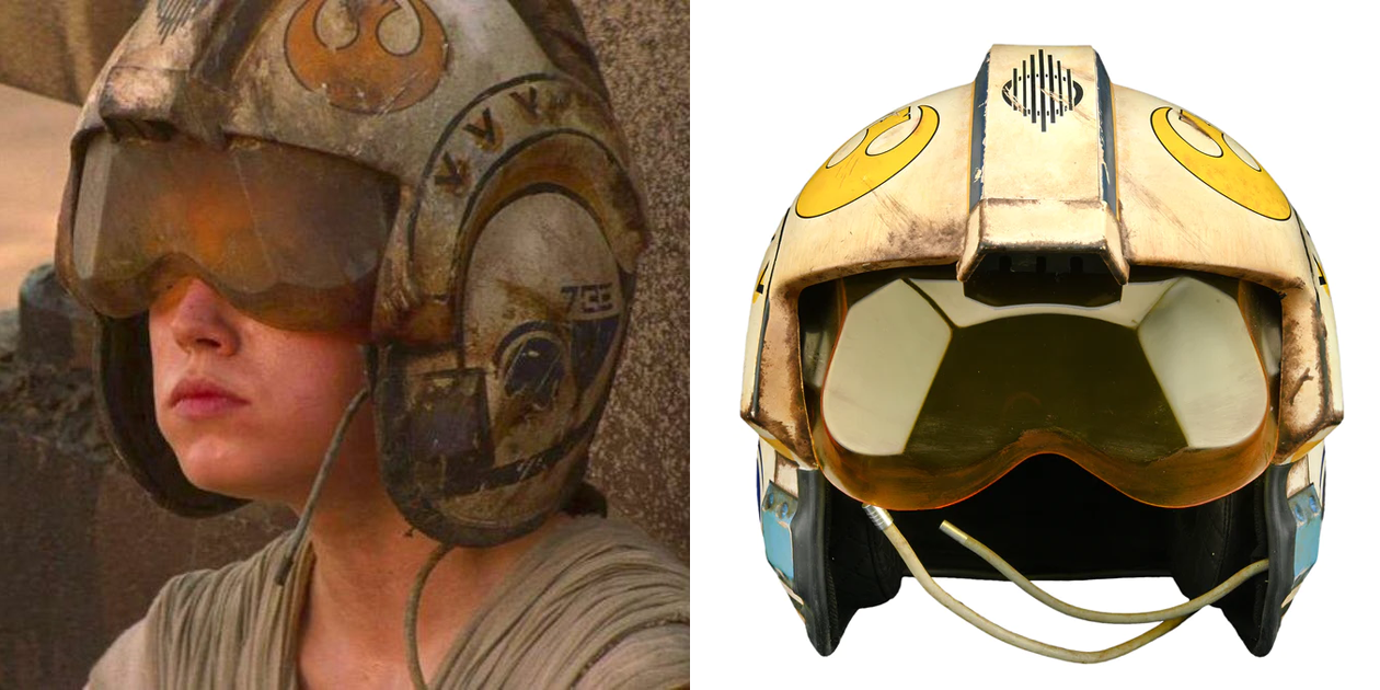 Rey (left) and Denuo Novo Rey Salvaged X-Wing Helmet