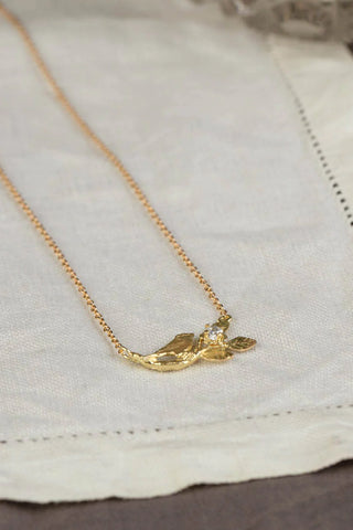 Tiny Bird On A Branch Diamond Necklace In 18ct Gold