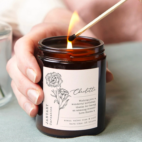 Personalised Birth Flower Candle By Kindred Fires