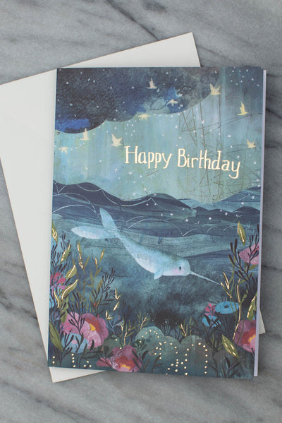 Narwhal In The Ocean Birthday Card