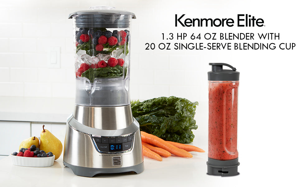 Kenmore Elite 1.3 HP 64 oz Blender With 20 oz Single-Serve Blending Cup