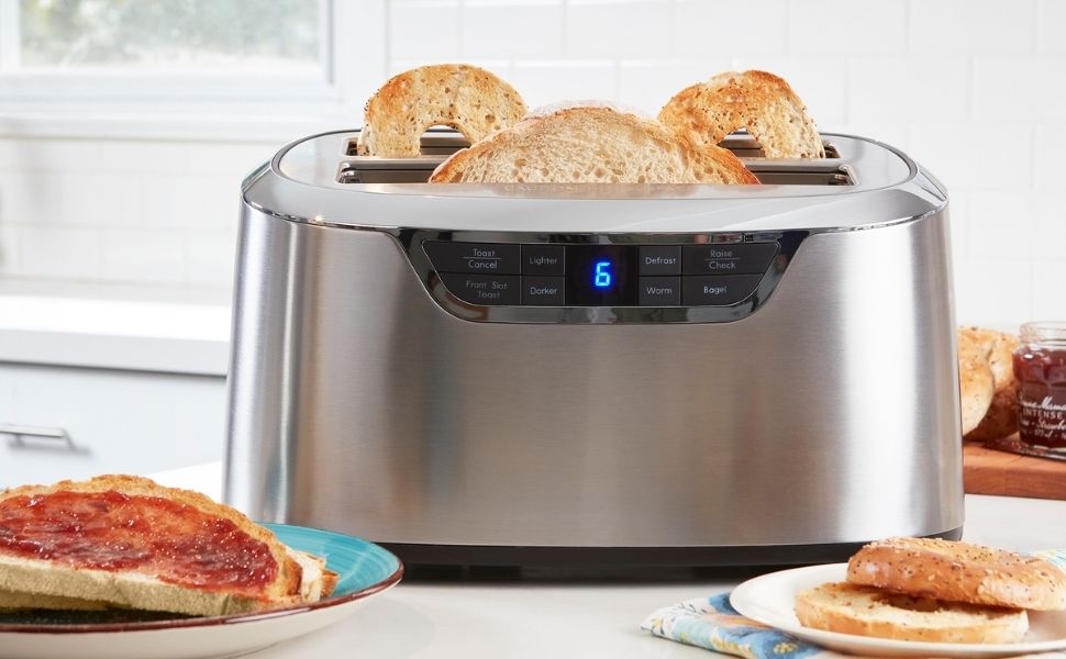Kenmore Elite 4-Slice Long Slot Toaster Silver, One-Touch Auto-Lift