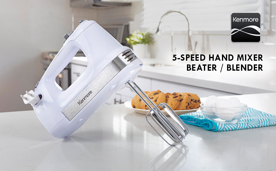 Kenmore 5-Speed Hand Mixer / Beater / Blender, White, 250W Motor