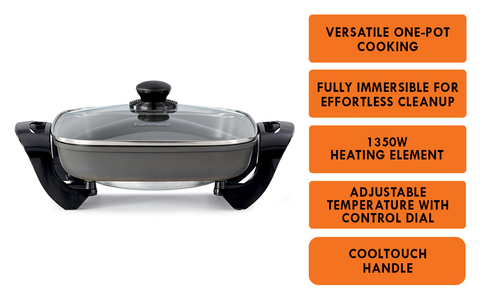 Kenmore Non-Stick Electric Skillet with Tempered Glass Lid,