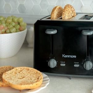 Kenmore 4-Slice Toaster with Dual Controls, Matte Black and Gray-