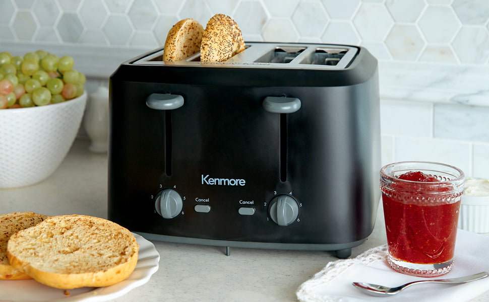 Kenmore 4-Slice Toaster with Dual Controls, Matte Black and Gray