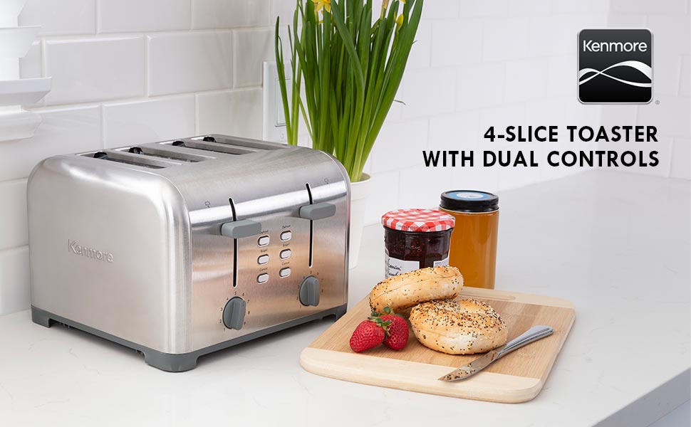 Kenmore 4-Slice Toaster, Stainless Steel, Dual Controls