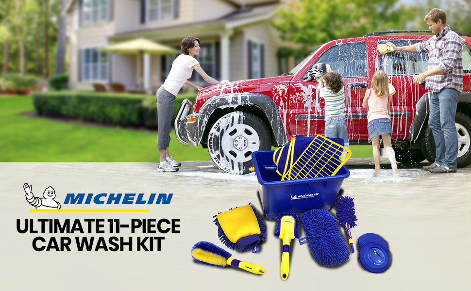 Michelin Ultimate 11-Piece Car Wash Kit, 4.5 Gal Bucket,