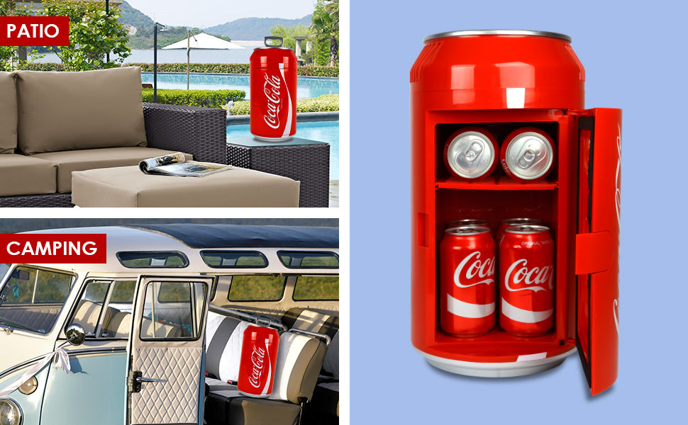 Coca-Cola 8 Can Portable Mini Fridge w/ 12V DC and 110V AC Cords, 5.4L (5.7 qt),1