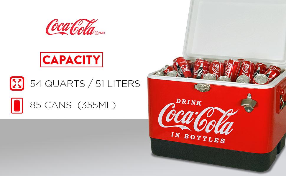 Coca-Cola Ice Chest Beverage Cooler with Bottle Opener, 51L (54 qt)