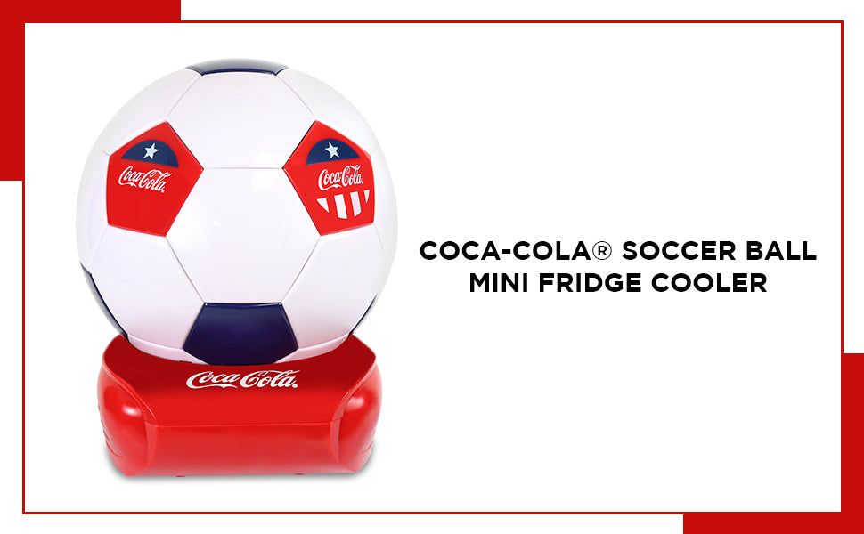 Coca-Cola Soccer Ball Mini Fridge, 5 Can Beverage Cooler with Hidden Opening