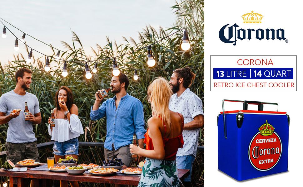 Corona Retro Ice Chest Cooler with Bottle Opener 13L (14 qt), 18 Can Capacity