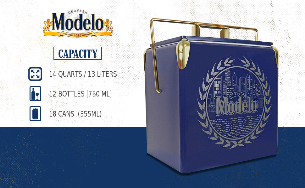 Modelo Retro Ice Chest Cooler with Bottle Opener 13L (14 qt), 18 Can Capacity