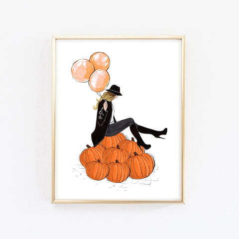 Fall outfit girl with umbrella art print fashion illustration – Lalana Arts