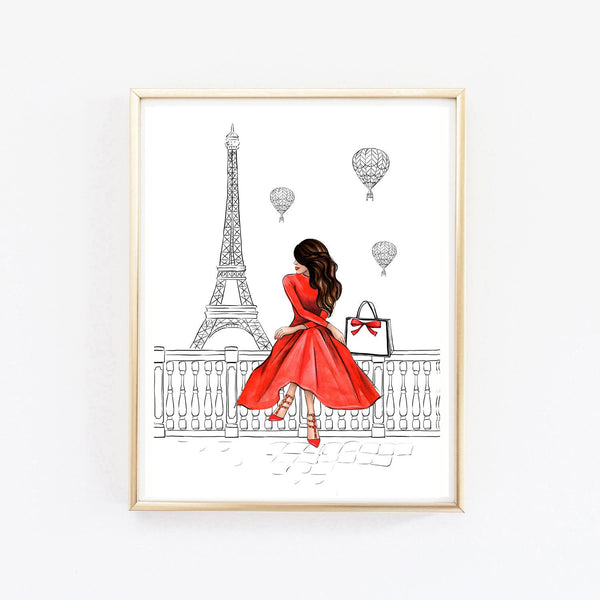 Lady in red in Paris art print fashion illustration – Lalana Arts