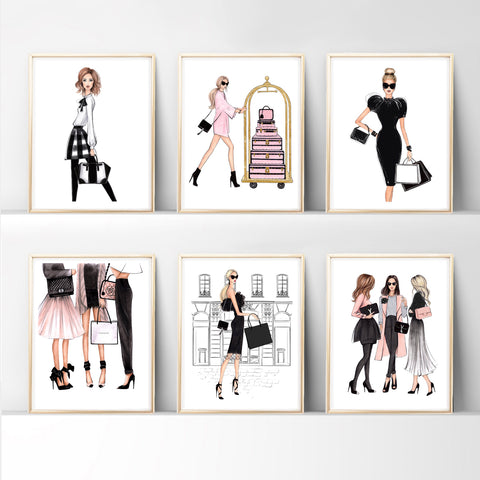 Set of 3 Blush Pink girly art print fashion illustrations – Lalana Arts