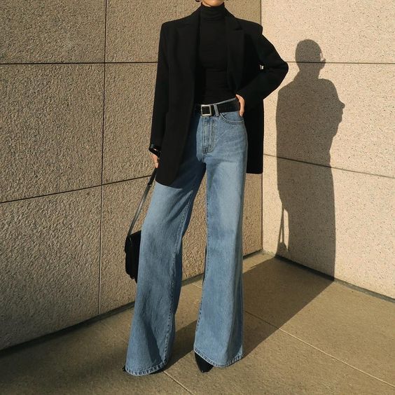 High waisted wide leg jeans with blazer